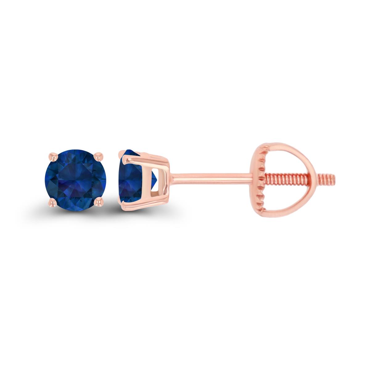 14K Rose Gold 4mm Rd Created Blue Sapphire Stud Screwback Earring
