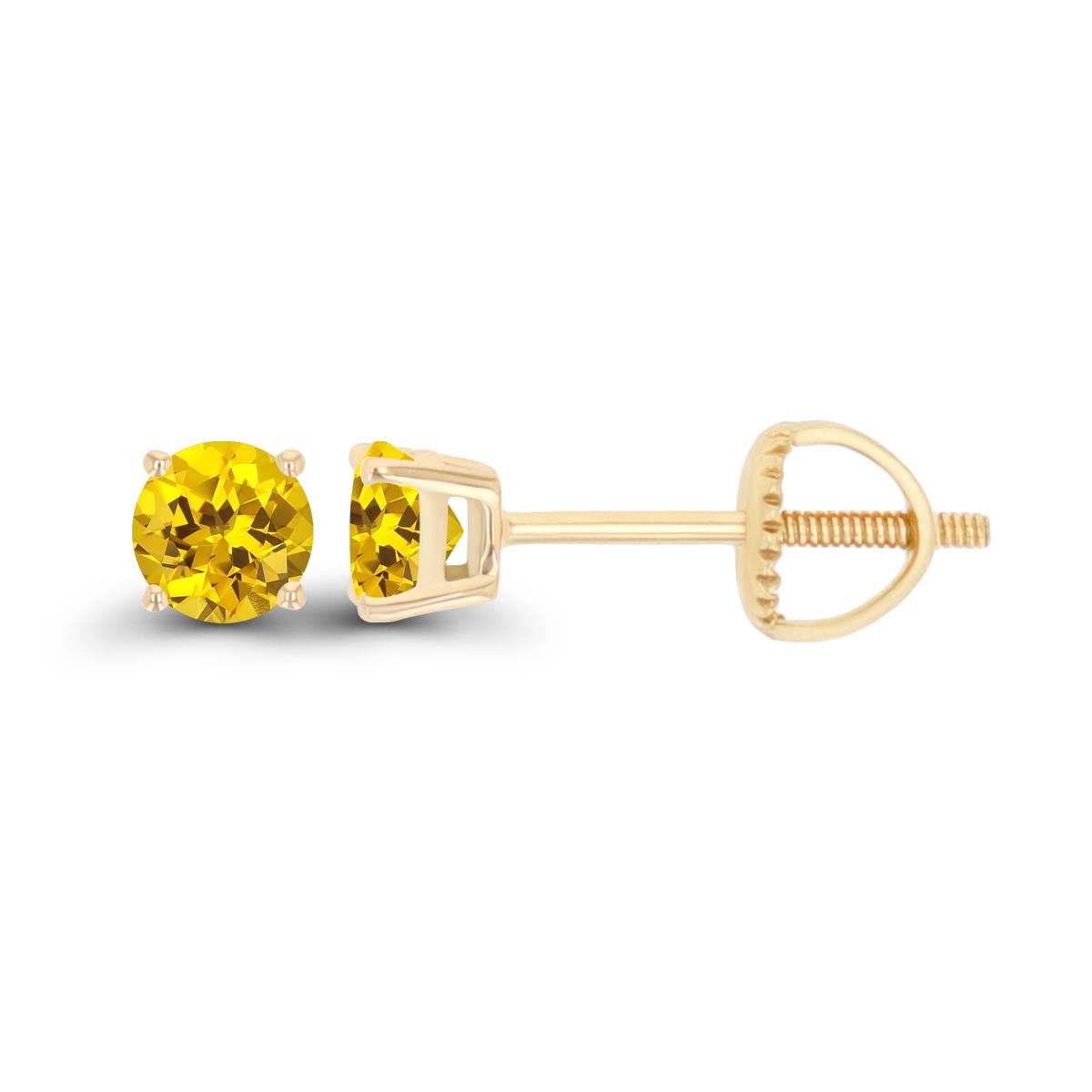 14K Yellow Gold 4mm Rd Created Yellow Sapphire Stud Screwback Earring