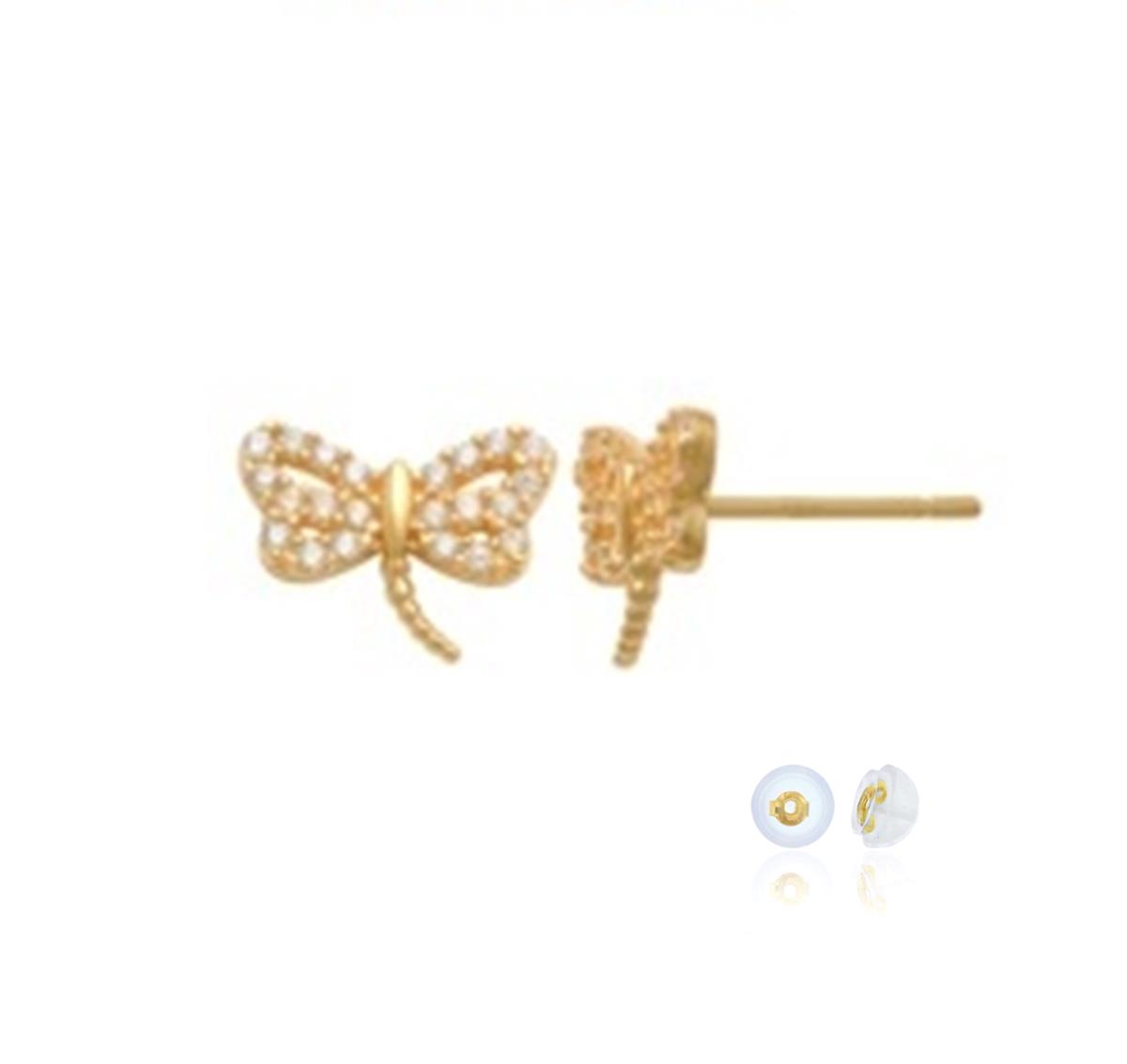 10K Yellow Gold Pave White CZ Dragonfly Stud Earring