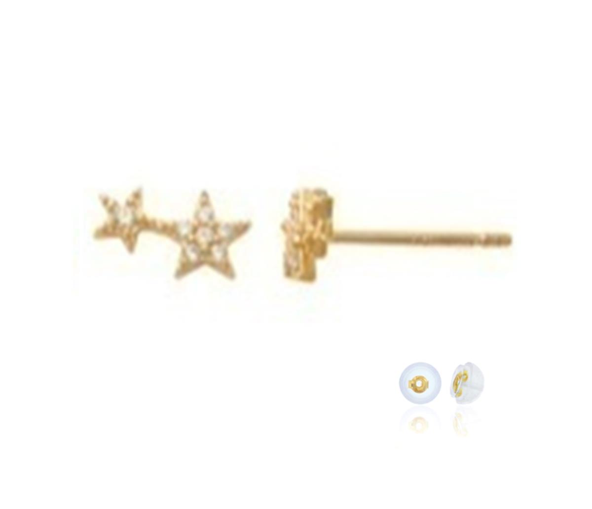 10K Yellow Gold White CZ Star Couple Stud Earring with Silicone Back