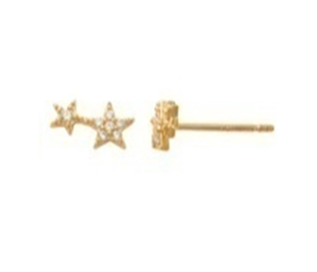 14K Yellow Gold White CZ Star Couple Stud Earring with Silicone Back