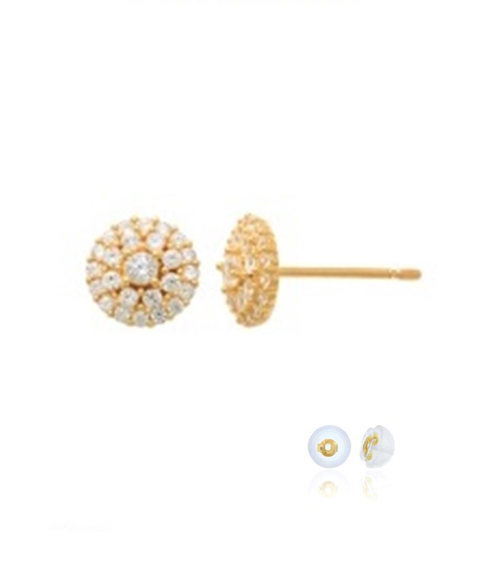 10K Yellow Gold Pave Diamondcut Stud Earring with Silicon Back