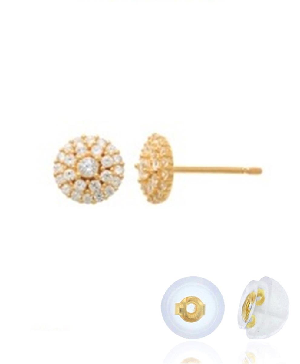 14K Yellow Gold Pave Diamondcut Stud Earring with Silicon Back