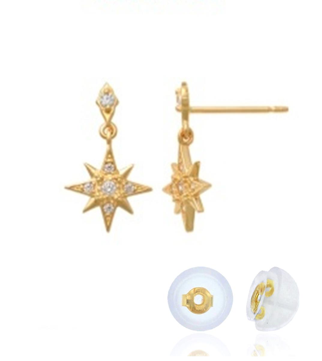 14K Yellow  Gold White CZ Star  Stud Earring with Silicone Back
