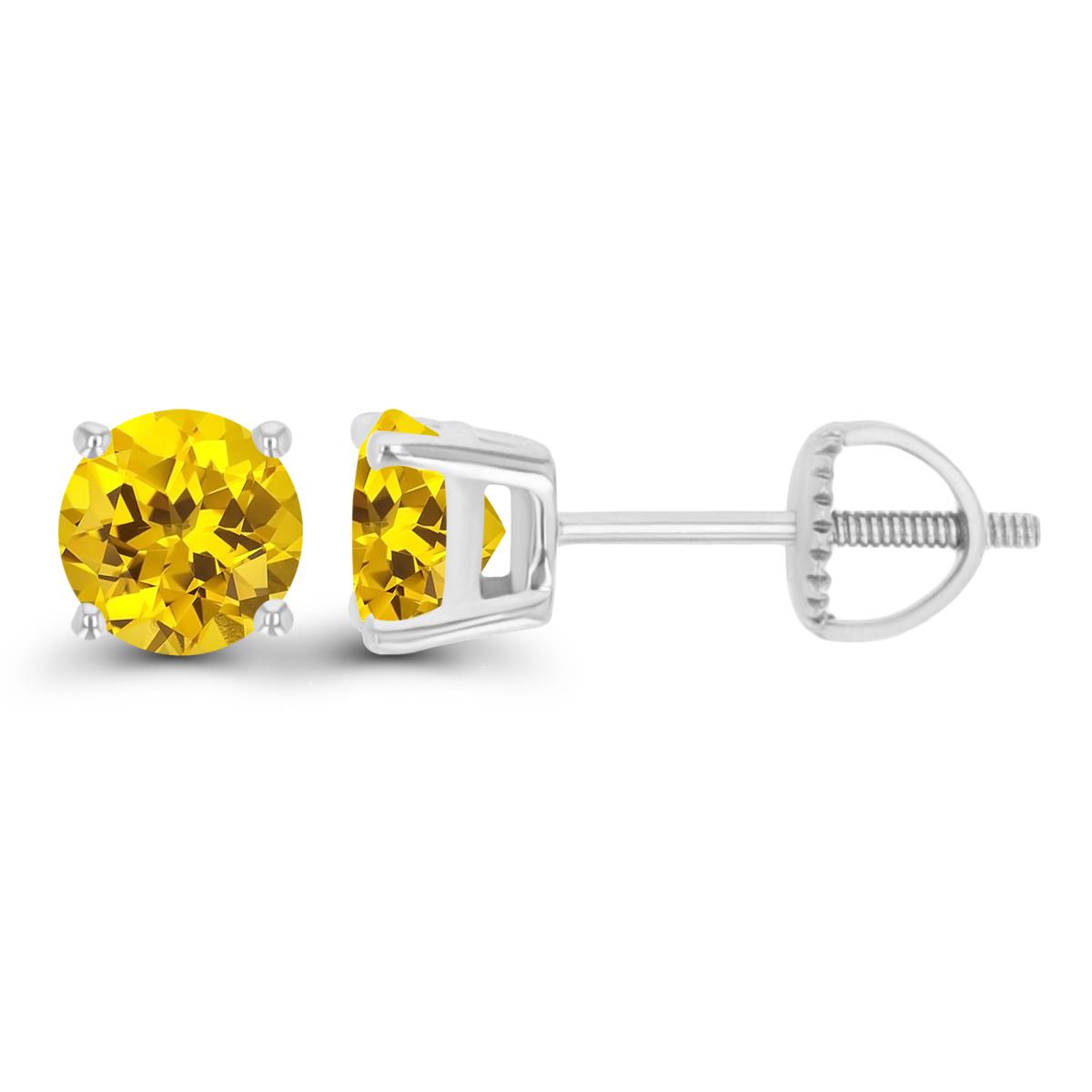 Sterling Silver Rhodium 5mm Rd Created Yellow Sapphire Stud Screwback Earring