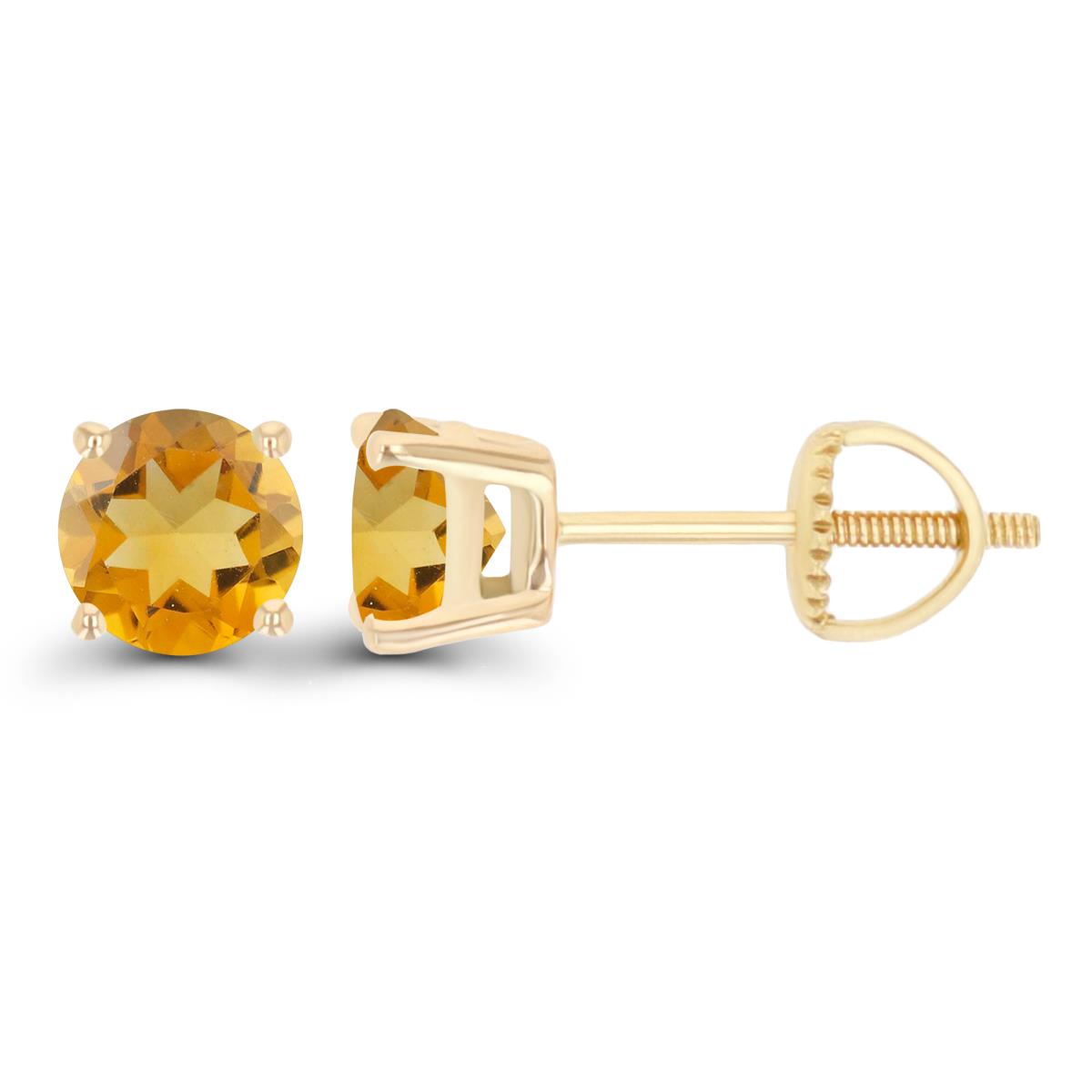 Sterling Silver Yellow 5mm Rd Citrine Stud Screwback Earring