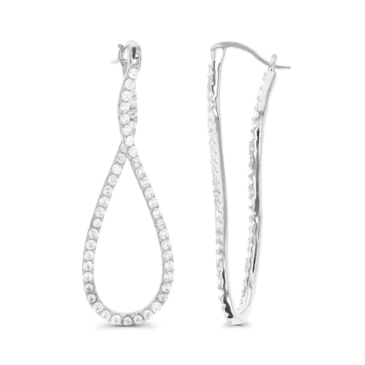 Sterling Silver Rhodium  Twisted Rd White CZ Earring