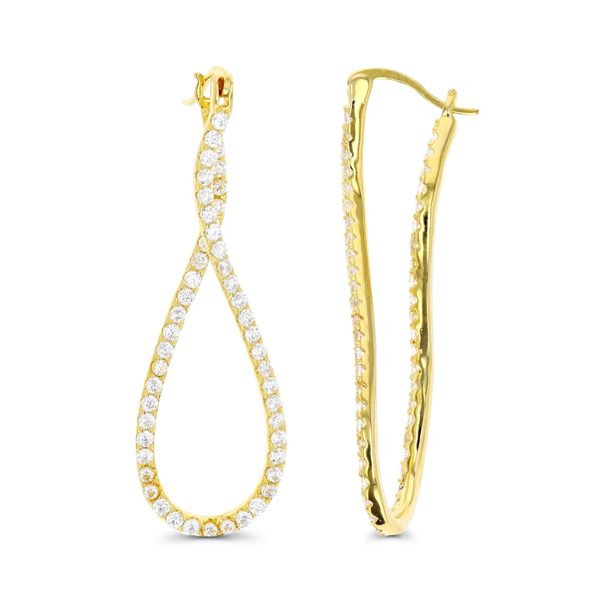 Sterling Silver Yellow 1 Micron Twisted Rd White CZ Earring
