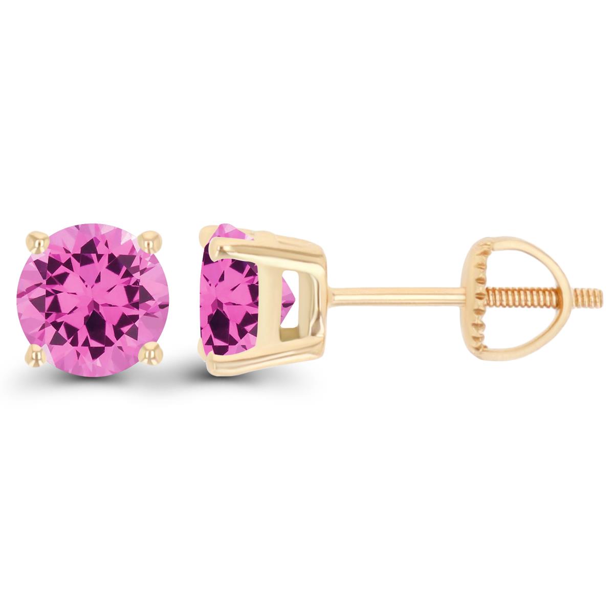 Sterling Silver Yellow 6mm Rd Created Pink Sapphire Stud Screwback Earring