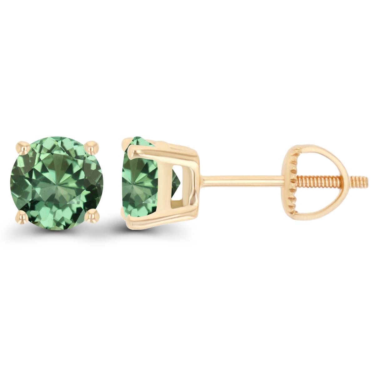 Sterling Silver Yellow 6mm Rd Created Green Sapphire Stud Screwback Earring