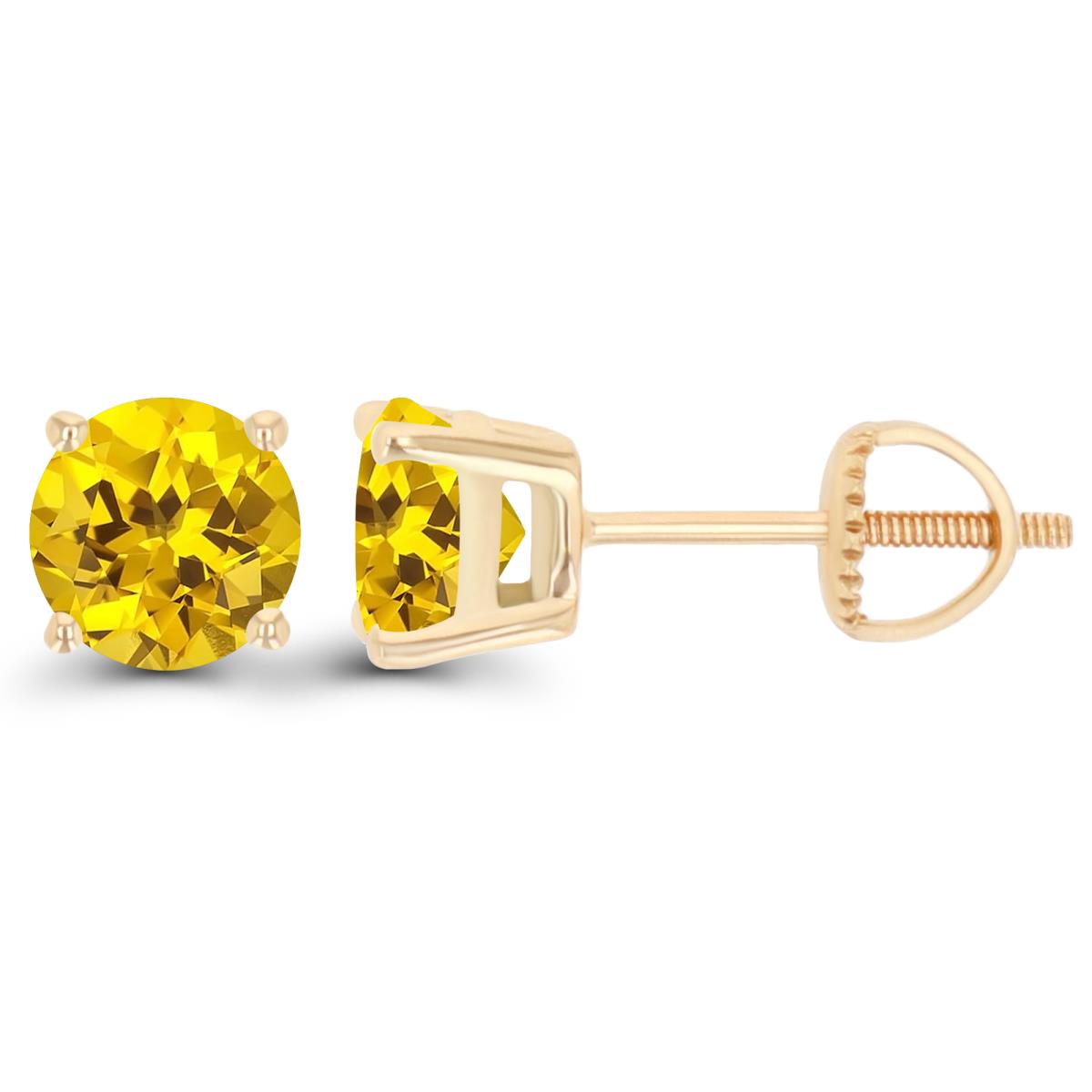 Sterling Silver Yellow 6mm Rd Created Yellow Sapphire Stud Screwback Earring
