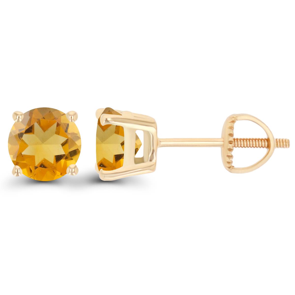 Sterling Silver Yellow 6mm Rd Citrine Stud Screwback Earring
