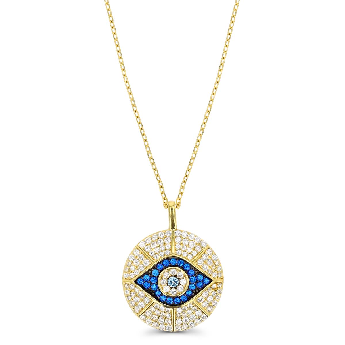 Sterling Silver Yellow & Black Cr Blue Spinel & White Zircon Evil Eye  Necklace