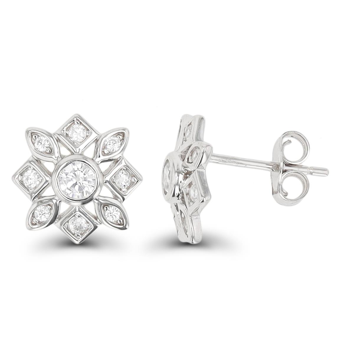 Sterling Silver Rhodium Polished White CZ 10.5mm Stud Star Earring
