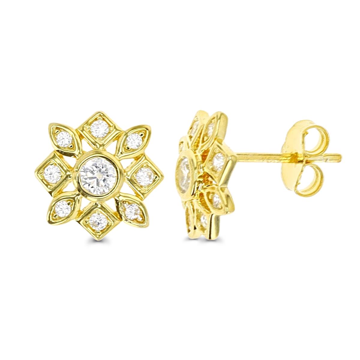 Sterling Silver  Yellow Polished White CZ  10.5mm Stud Star Earring