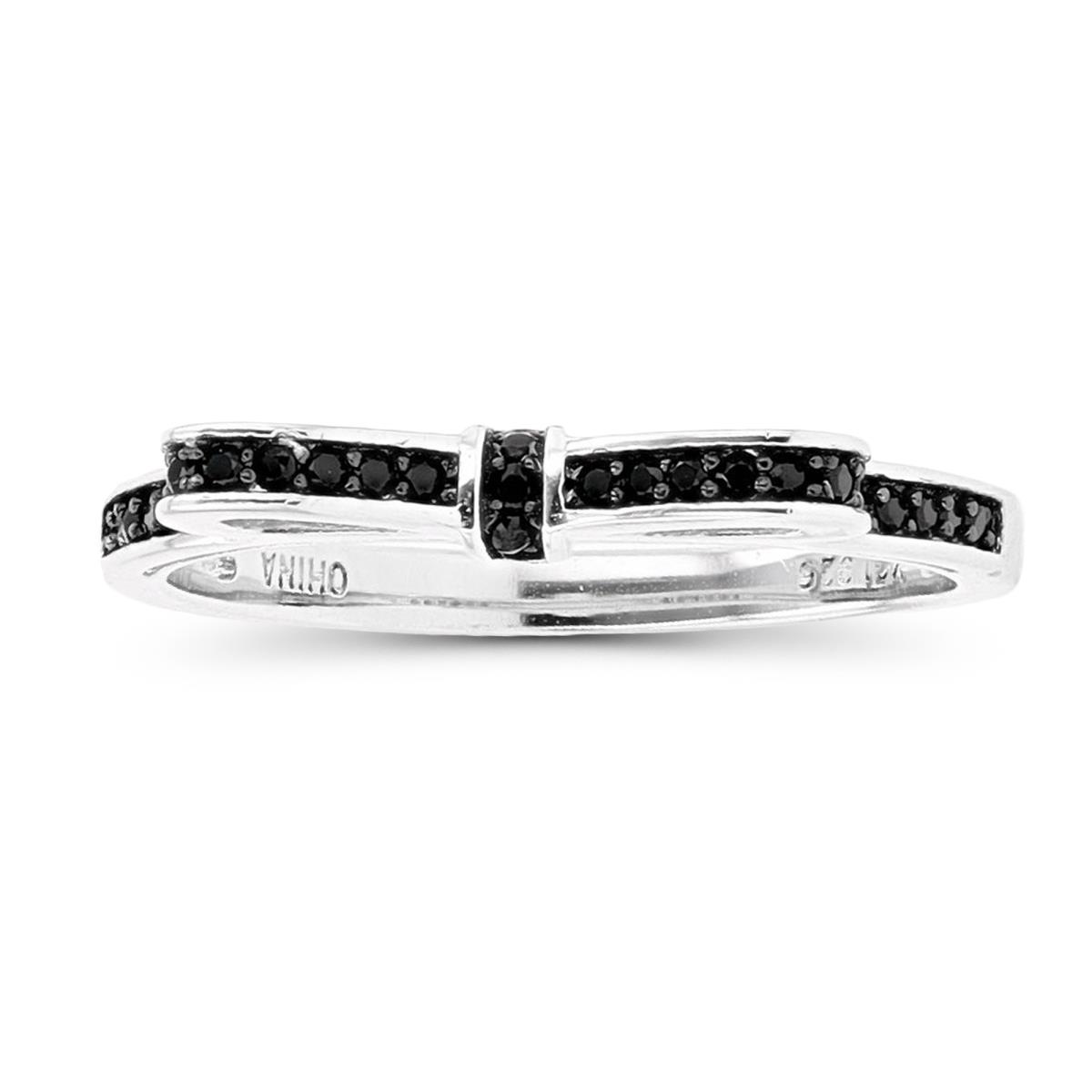 Sterling Silver Black & Rhodium Black Spinel 3mm Bow Fashion Ring
