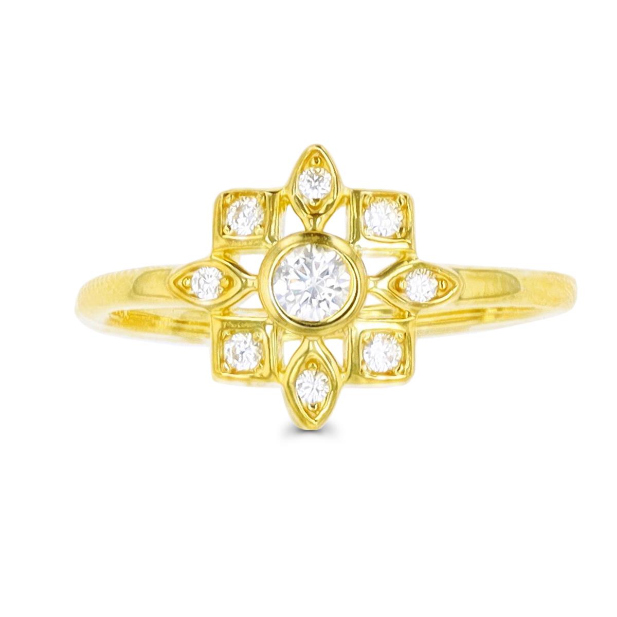 Sterling Silver Yellow  10mm White  White CZ Flower Fashion  Ring