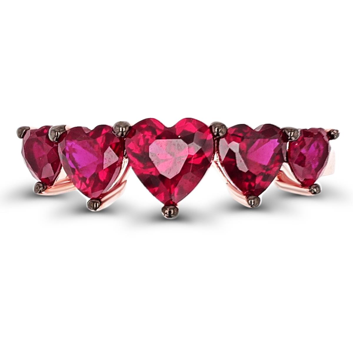Sterling Silver Black & Rose 1 Micron Hearts Ruby Fashion Ring