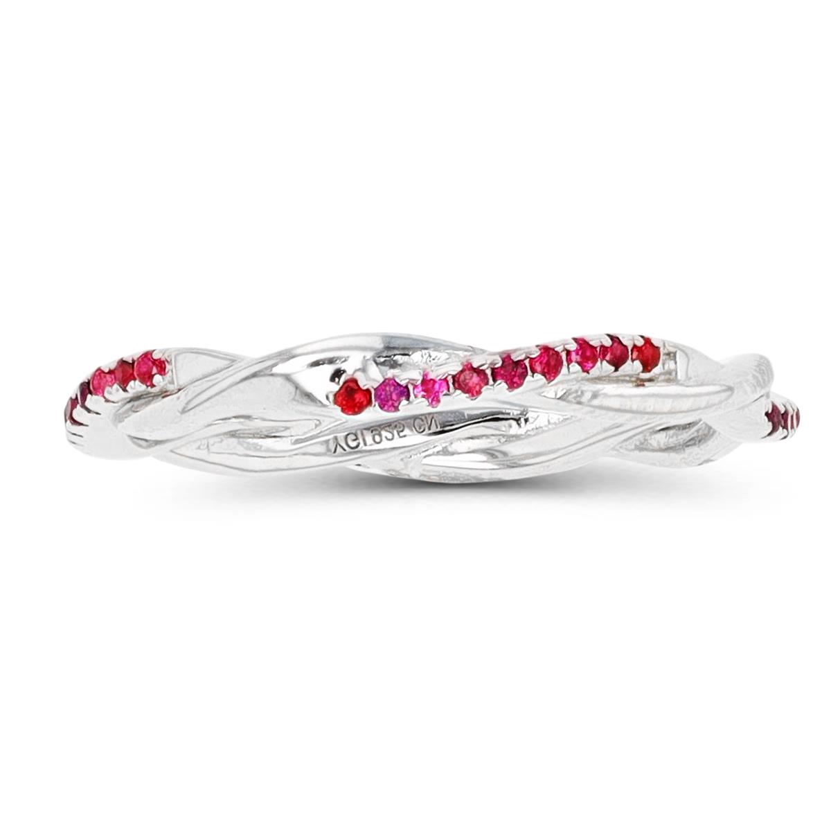 Sterling Silver Rhodium  2mm Polished Twisted Ruby  Eternity Ring