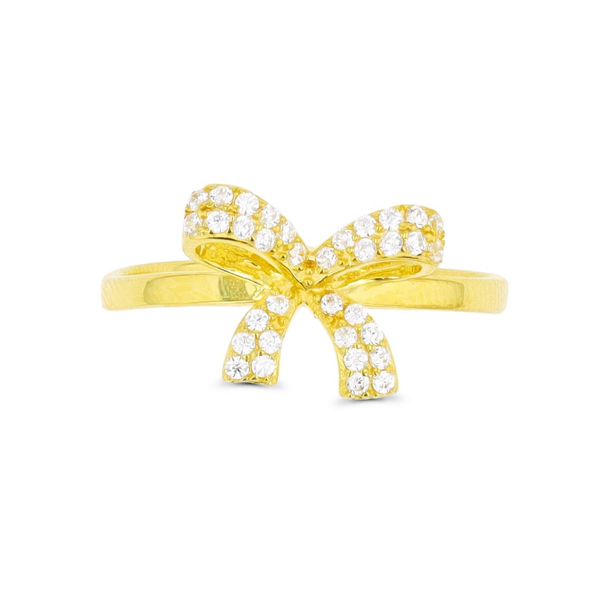 Brass Yellow  12.5x8mm Bow White CZ Fashion Ring
