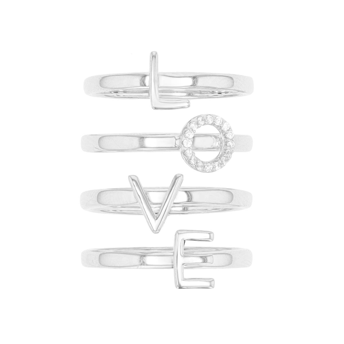 Sterling Silver Rhodium "Love" White CZ  Fashion  Ring