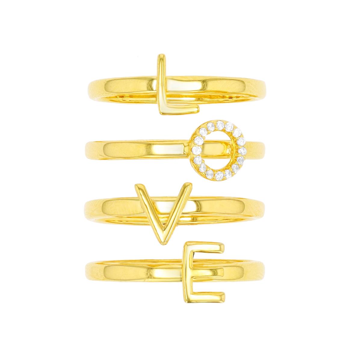 Sterling Silver Yellow "Love" White CZ  Fashion  Ring