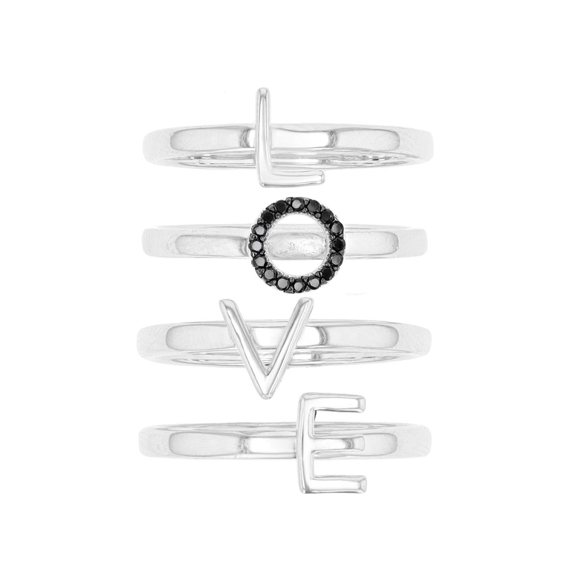 Sterling Silver Rhodium & Black "Love" Black Spinel  Fashion Ring