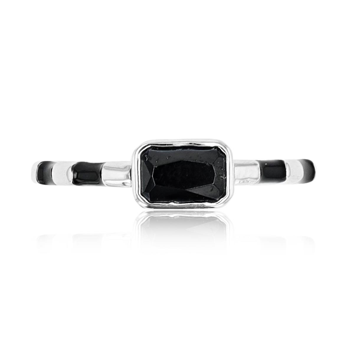 Sterling Silver Rhodium & Enamel 8x6mm Em Black Spinel Fashion Ring