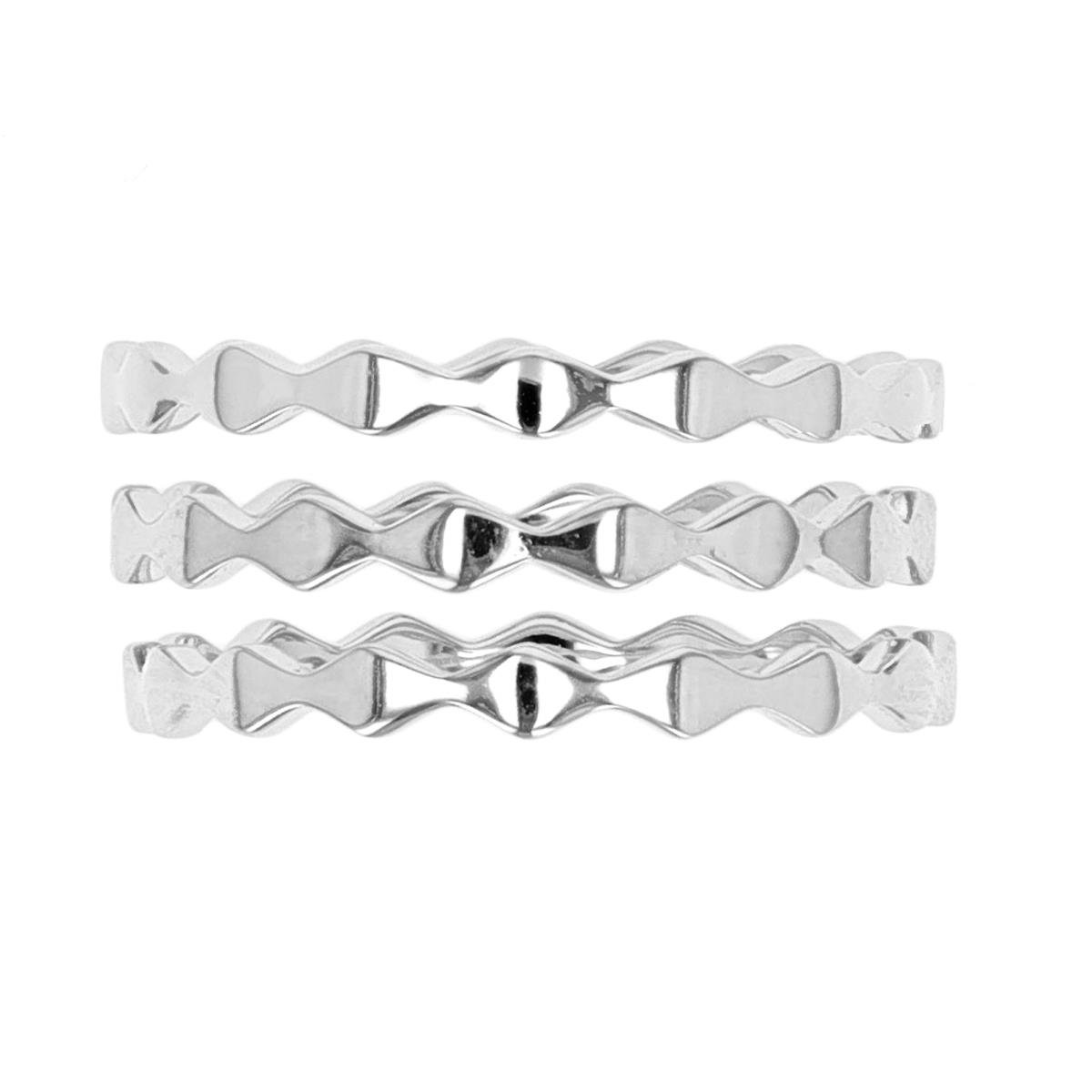 Sterling Silver Rhodium Rhombus Triple Stack Ring