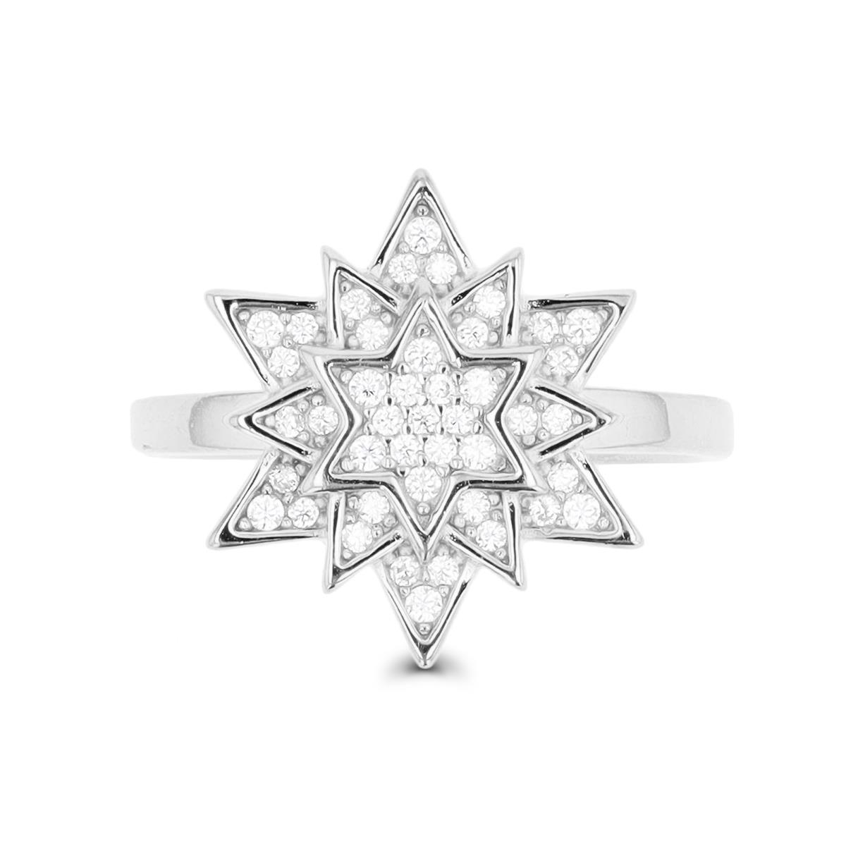 Sterling Silver Rhodium Overlay Stars White CZ   16.5mm Fashion Ring