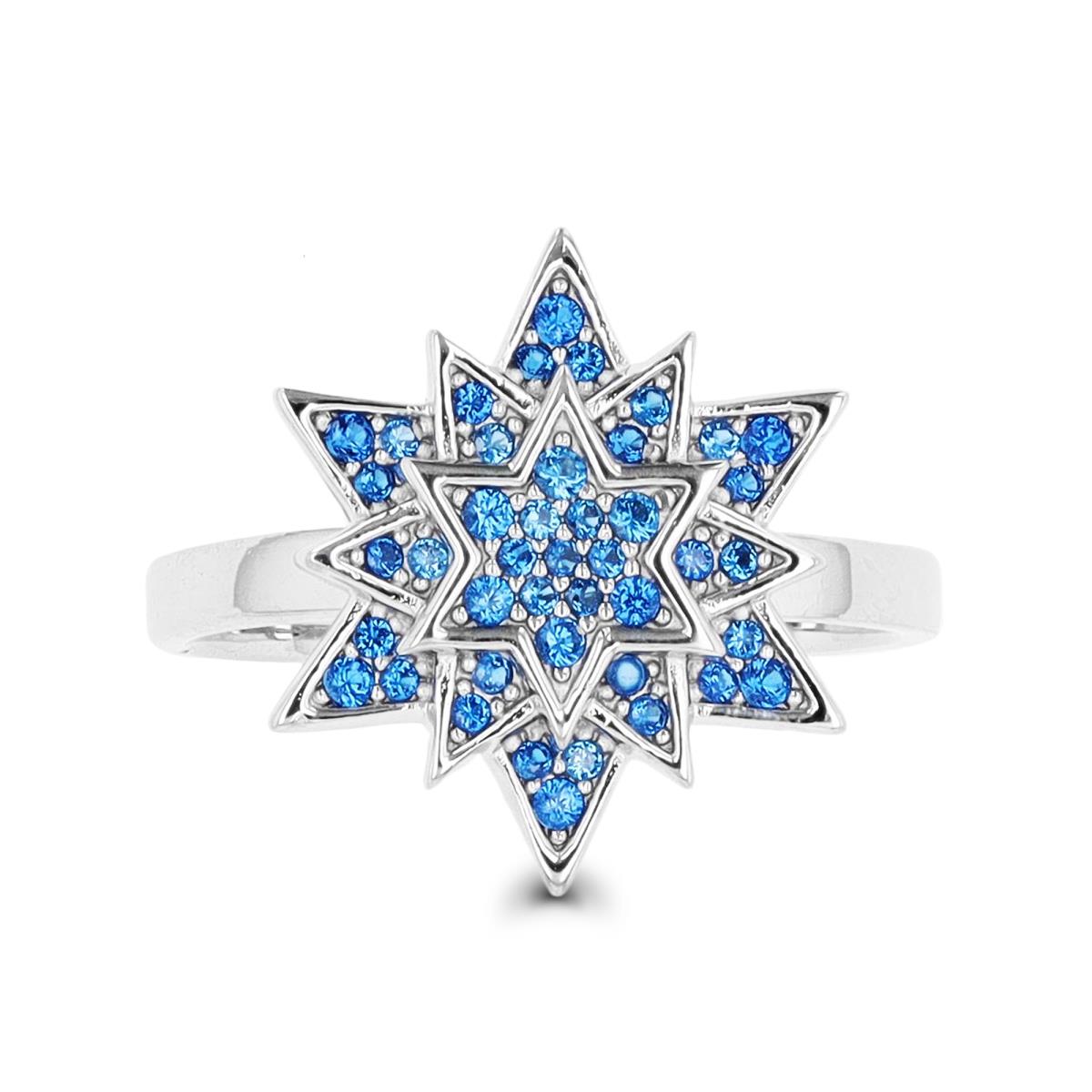 Sterling Silver Rhodium Overlay Stars Blue Sapphire 16.5mm  Fashion Ring