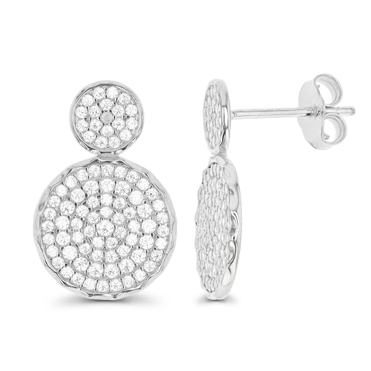 Sterling Silver Rhodium 18x12mm Pave White CZ Stud Earring