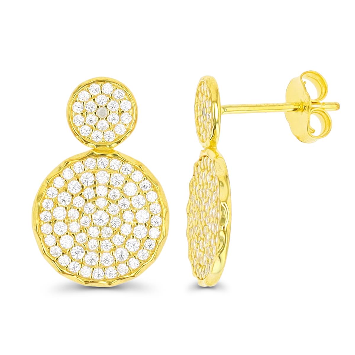 Sterling Silver Yellow 1 Micron Pave White CZ Stud Earring