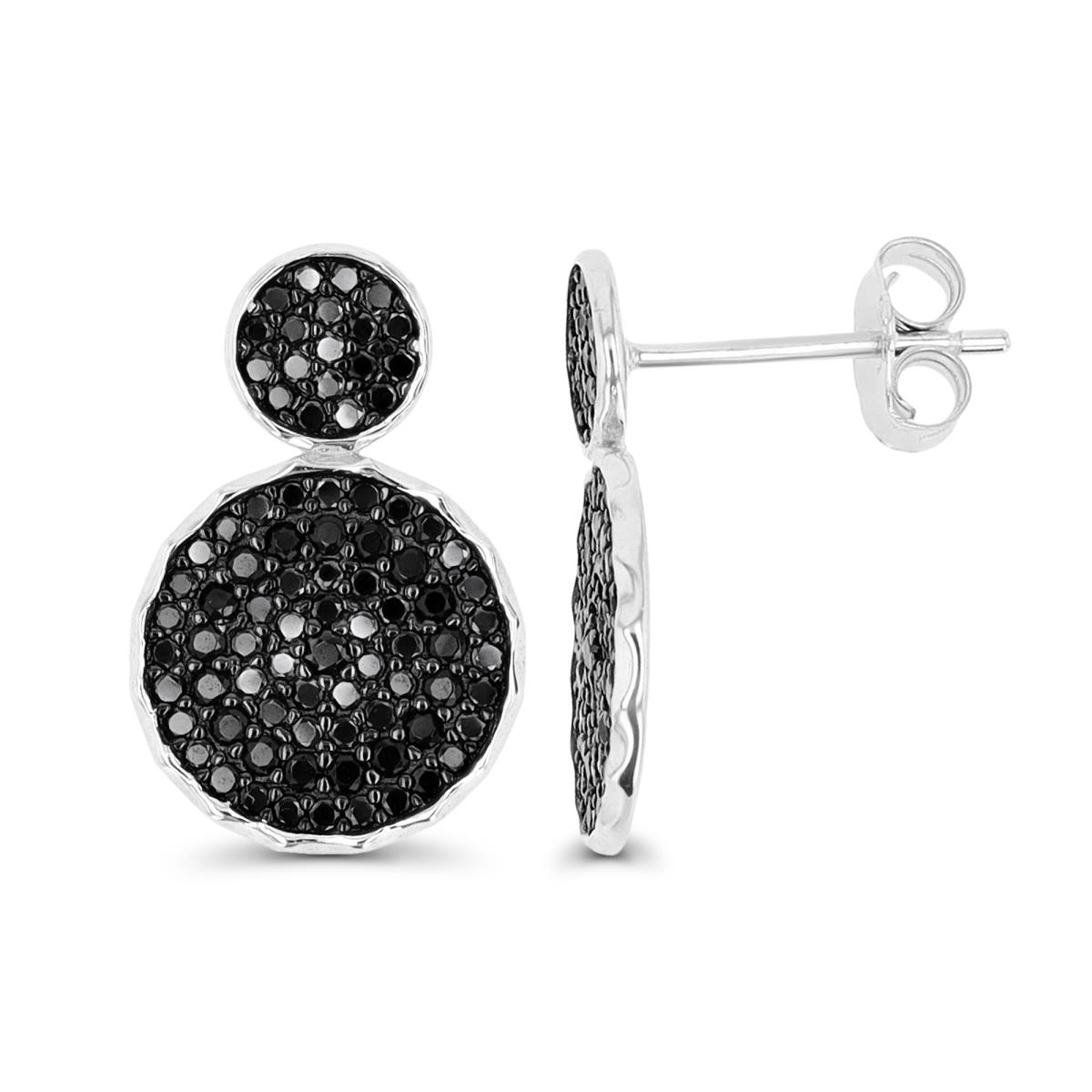 Sterling Silver Rhodium & Black 18x12mm Pave Black Spinel Stud Earring