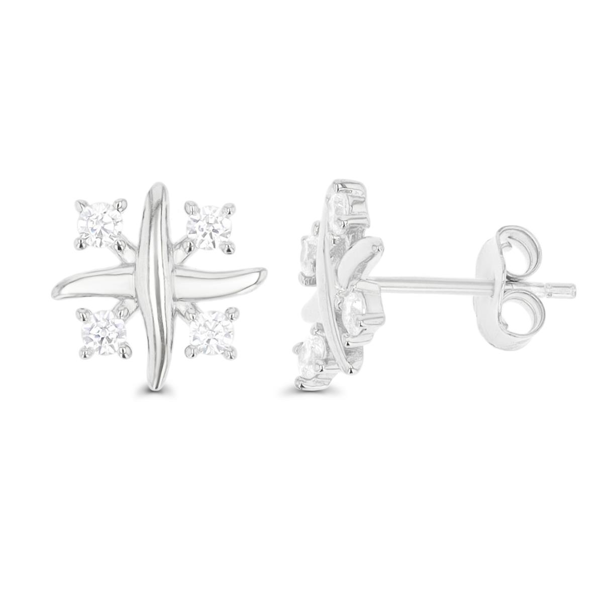Sterling Silver Rhodium 10mm Criss Cross White CZ Polished Stud Earring