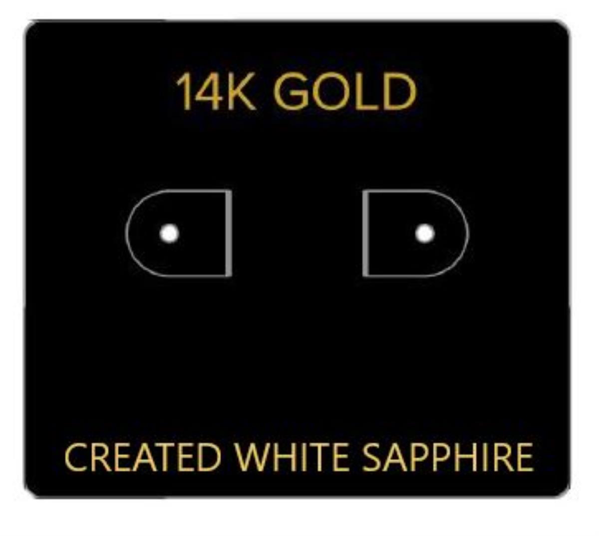 14K Gold 2.00x1.75" Black Single Huggie/Stud Card (Created White Sapphire)