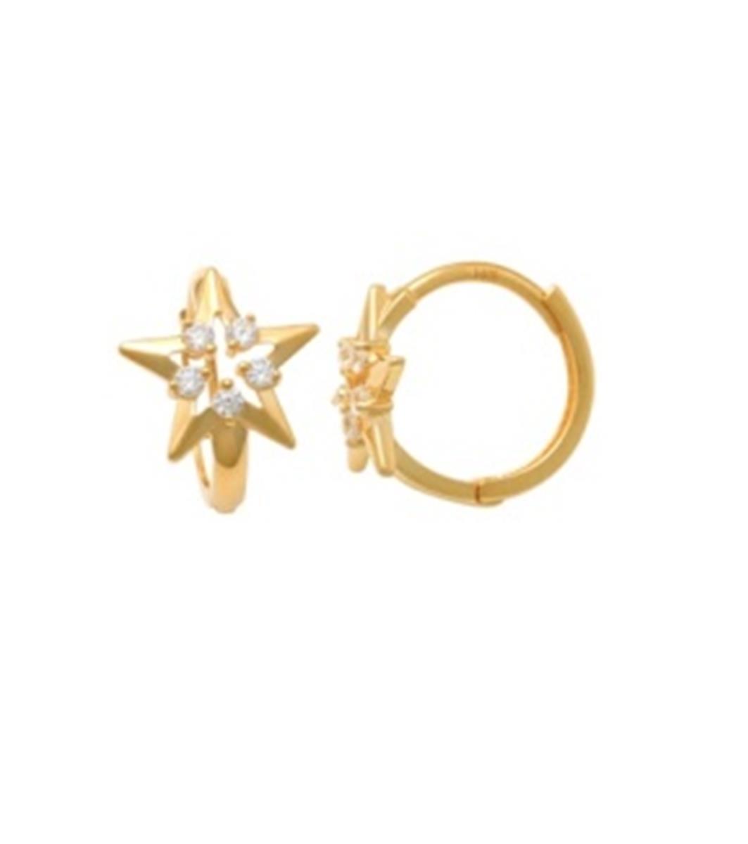 14K Yellow Gold CZ Star Huggie Earring