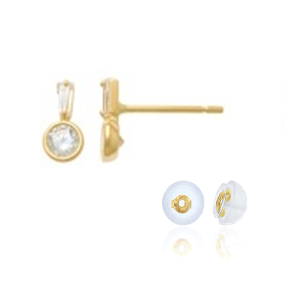 10K Yellow Gold Round and Baguette CZ Stud Earring with Silicone Back