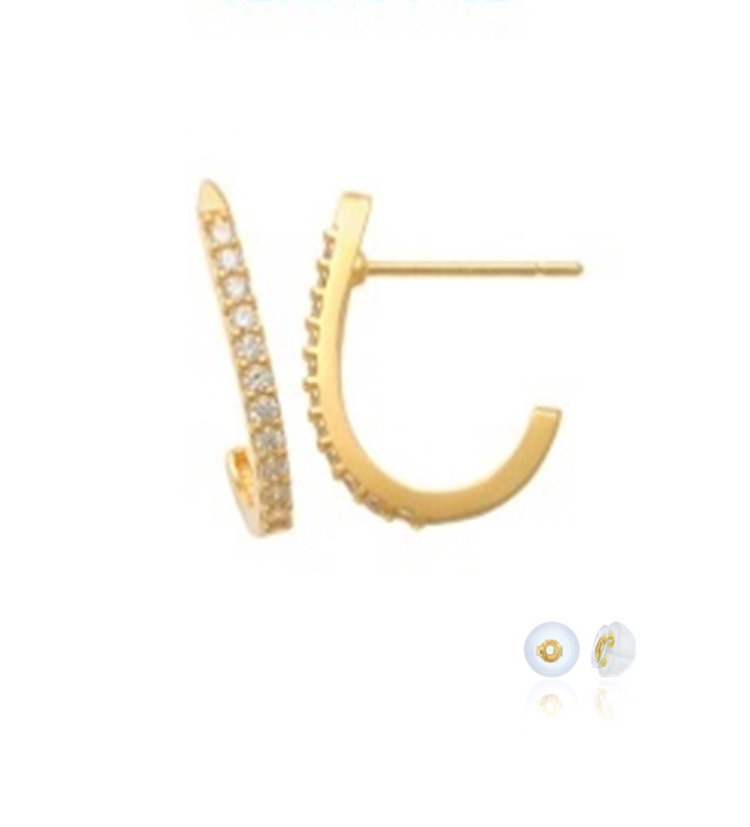 14K Yellow Gold Half Hoop Earring with Silicone Back