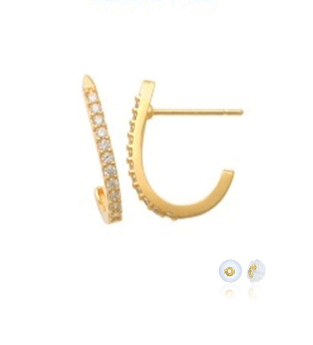 10K Yellow Gold Half Hoop Earring with Silicone Back