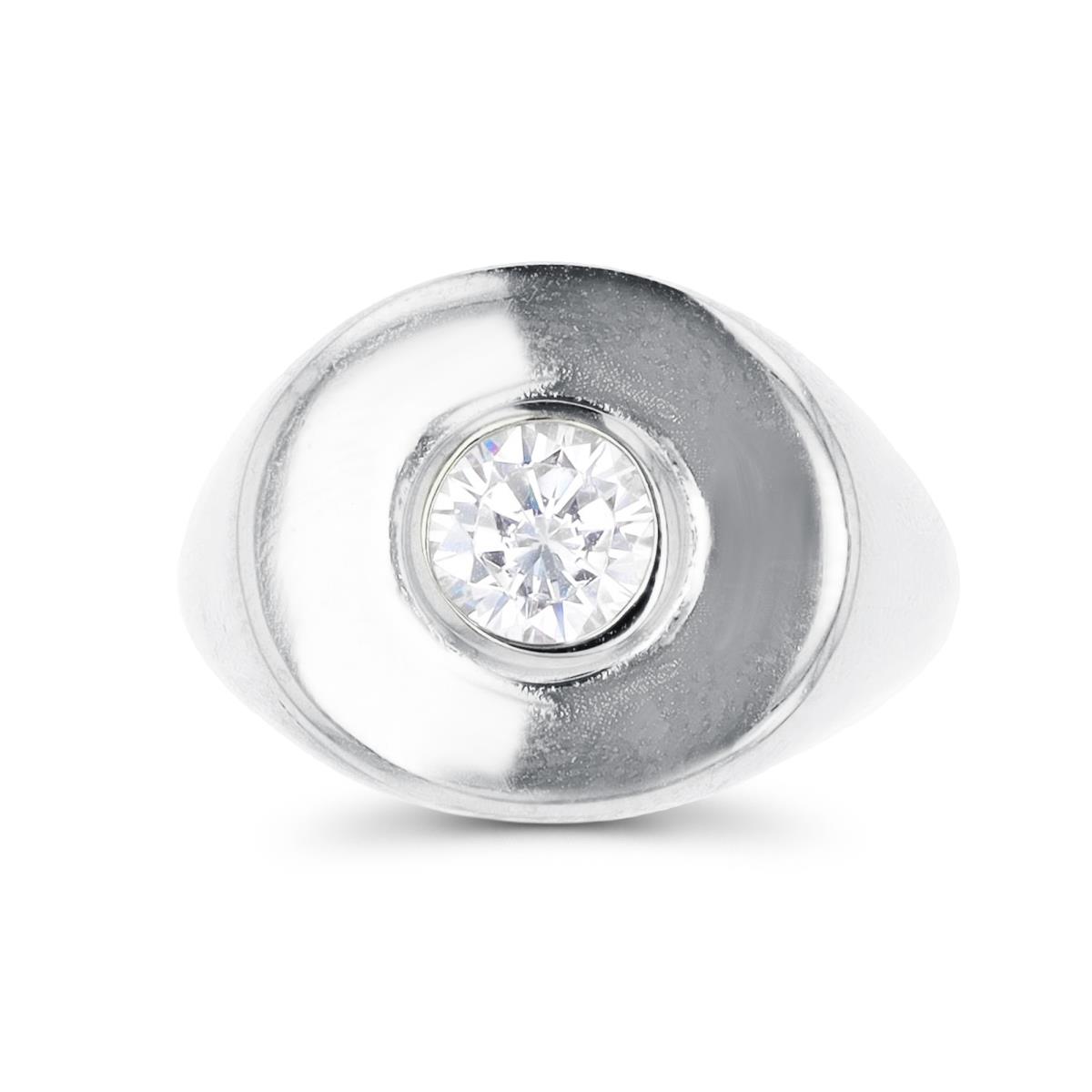 Sterling Silver Rhodium Bezel Rd 6mm White CZ Solitaire Fashion Ring