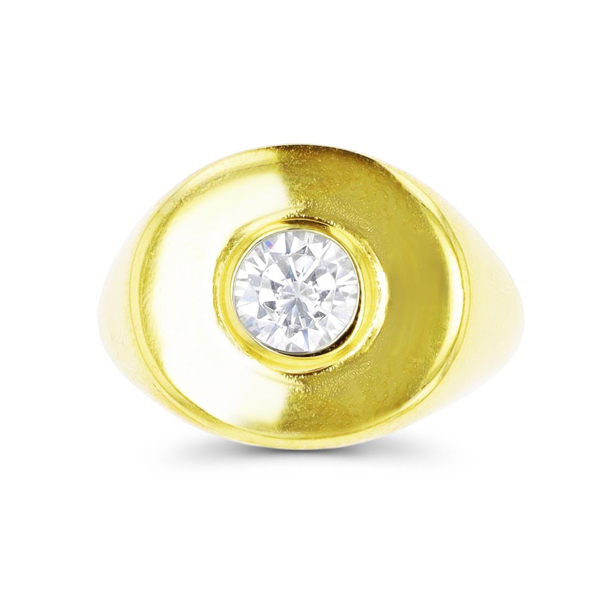 Sterling Silver Yellow 1 Micron Bezel Rd 6mm White CZ Solitaire Fashion Ring
