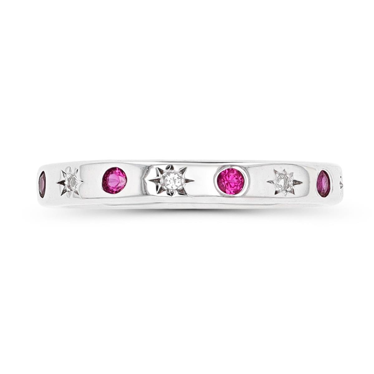 Sterling Silver Rhodium Polished Ruby & White Sapphire 2.8mm   Eternity Ring