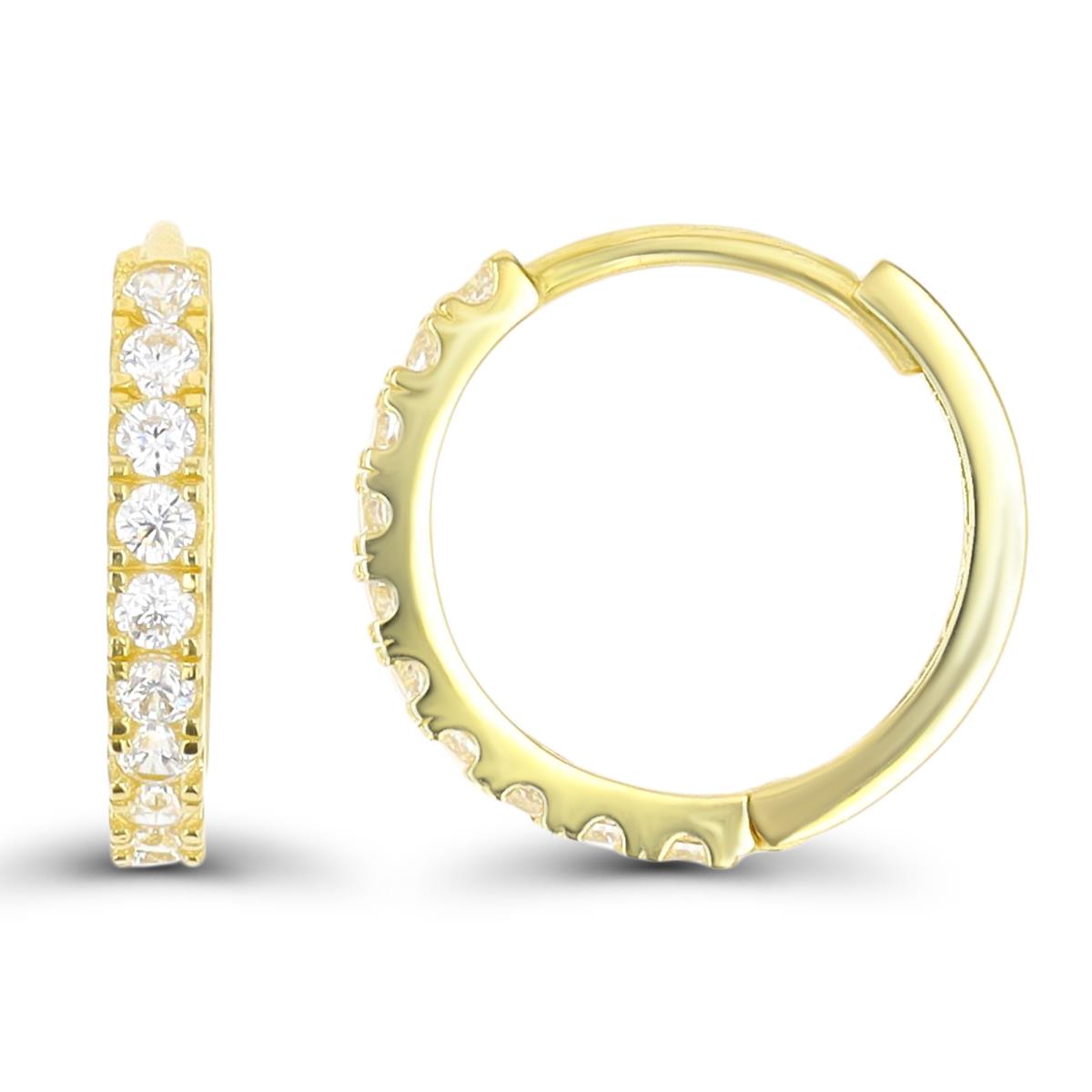 14K Yellow Gold 15x2.15mm Paved CZ Huggie Earring