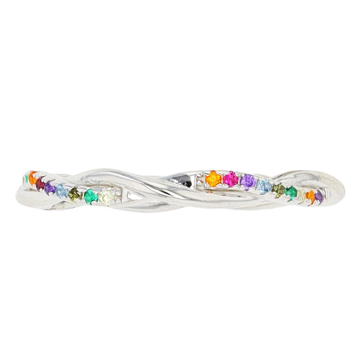 Sterling Silver Rhodium 2mm Polished Twisted Multi Color Eternity Ring