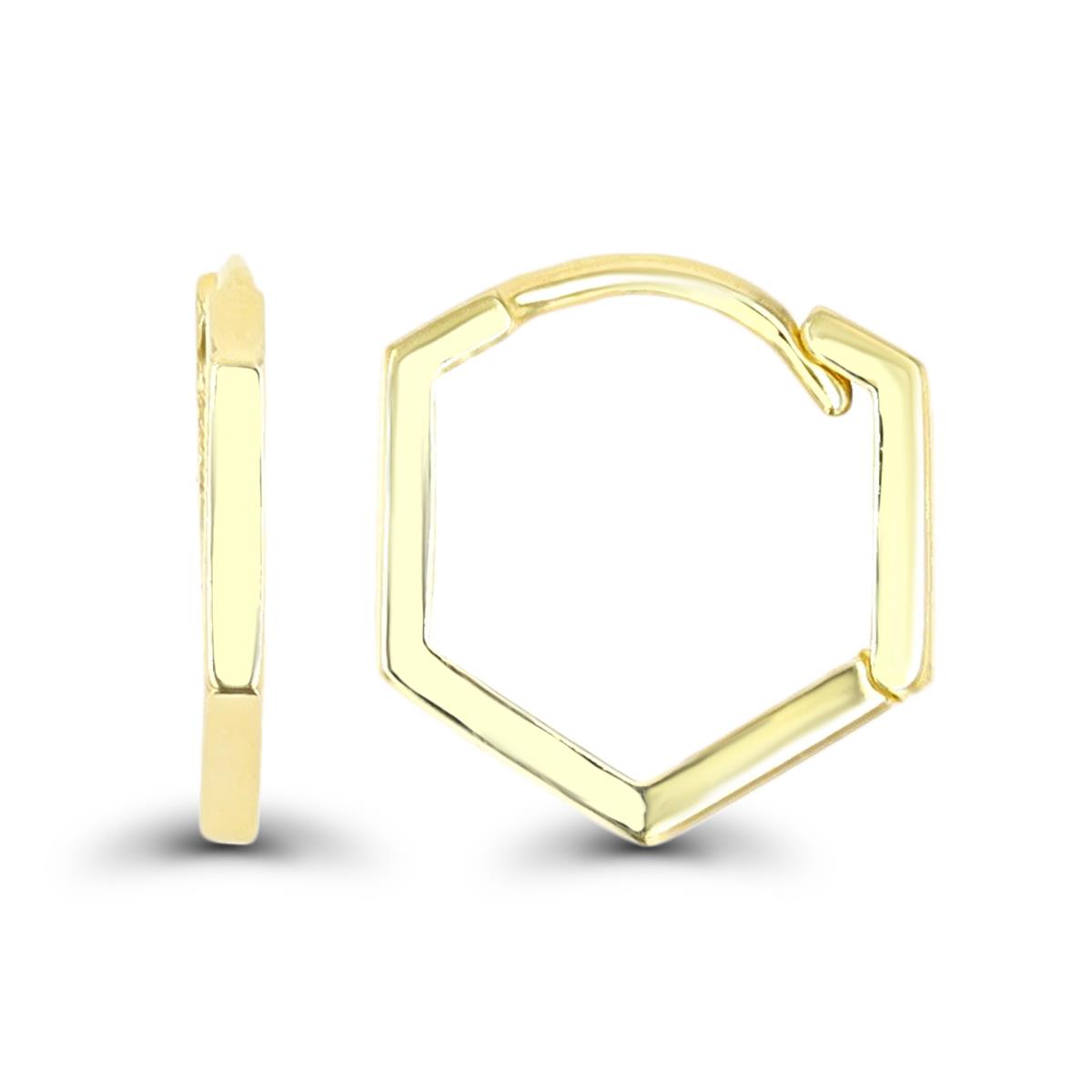 10K Yellow Gold 13x1.4mm Hexagon Huggie Earring