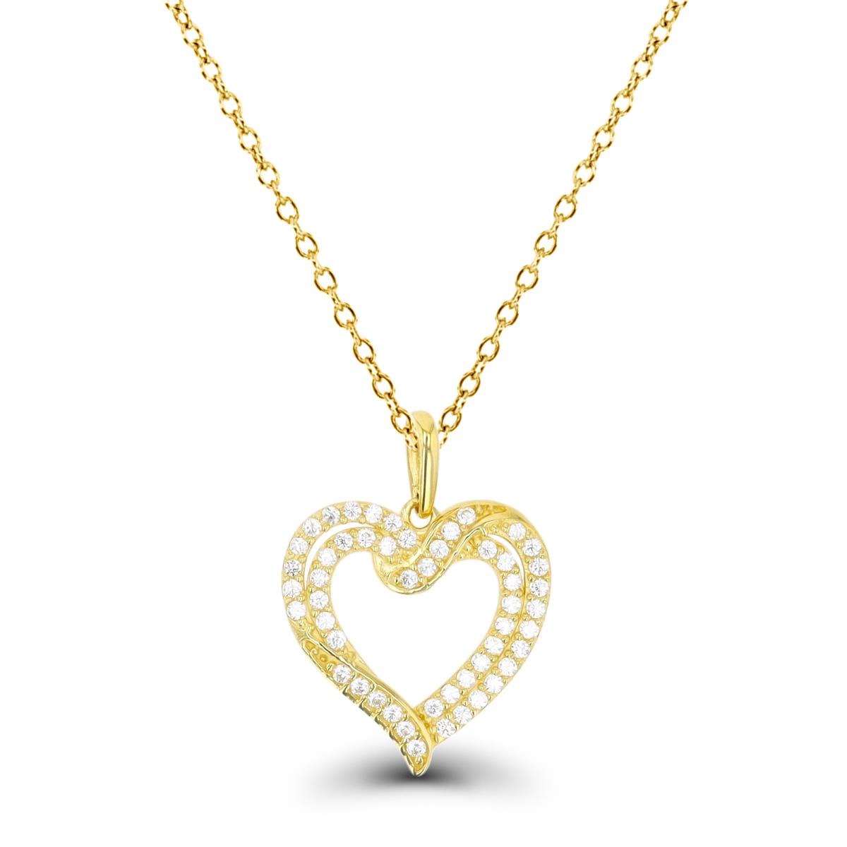 10K Yellow Gold Paved Open Heart 18" Necklace