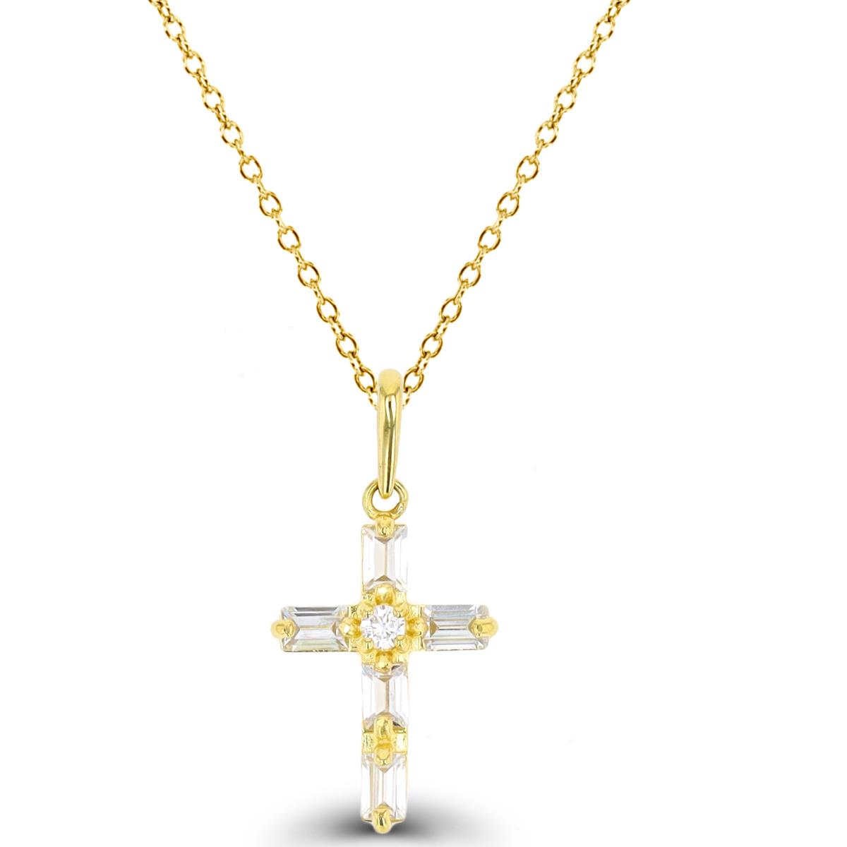 10K Yellow Gold Cross Bgt CZ 18" Necklace