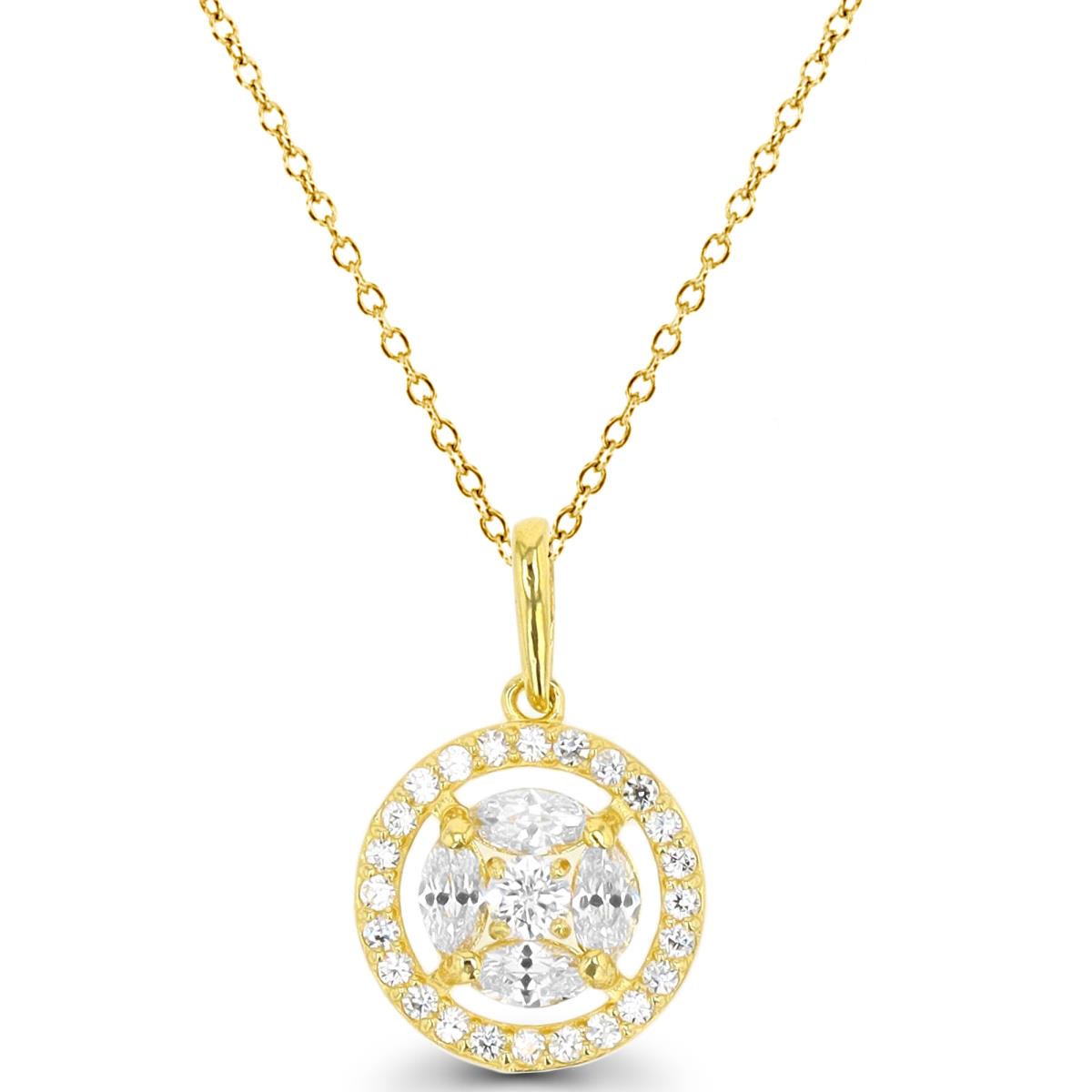 10K Yellow Gold Marquise & Round CZ Halo 18" Necklace