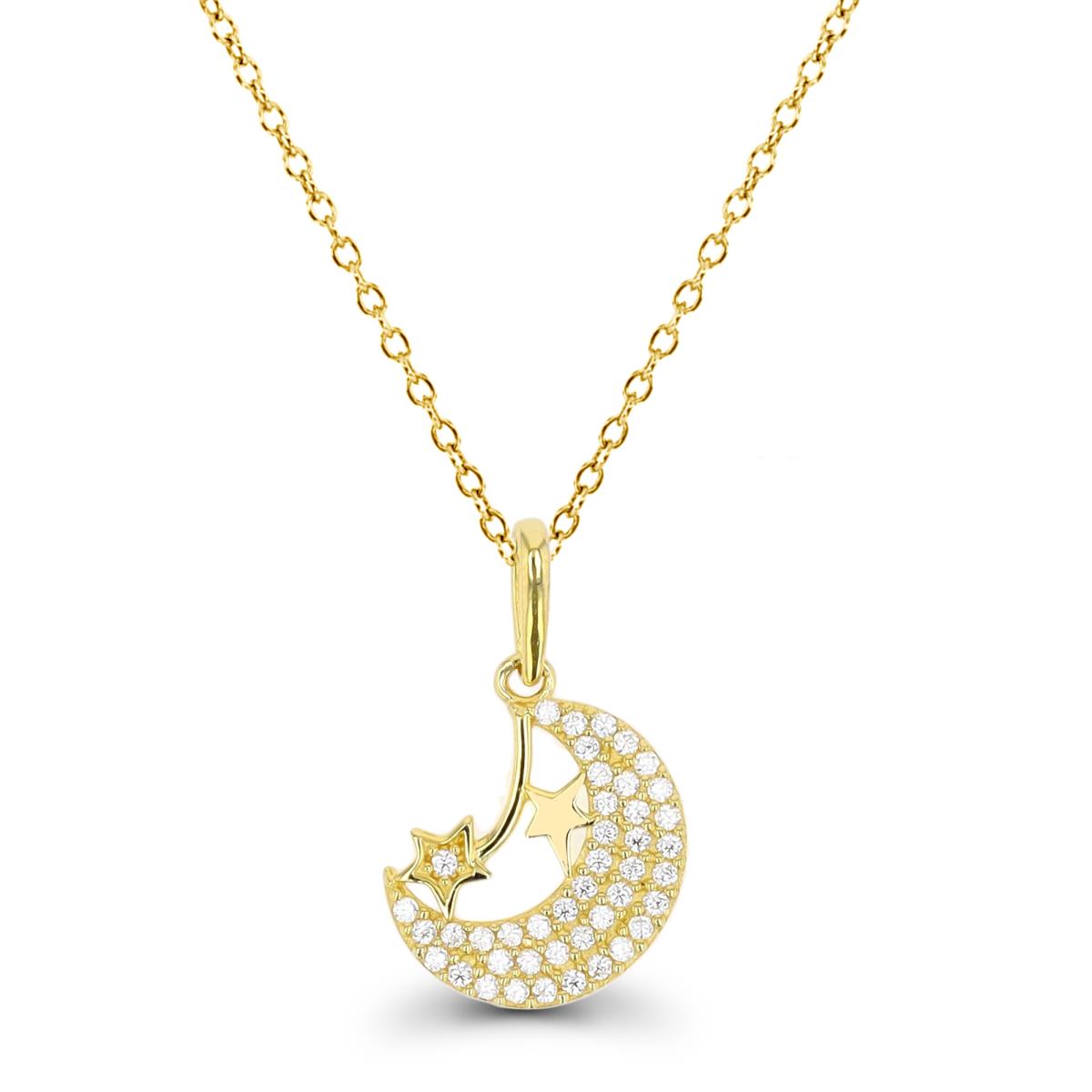 14K Yellow Gold Pave Crescent Moon 18" Necklace